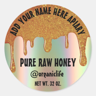 Sticker Rond Honey Jar Honeybee Honeycomb Gold Drigraph