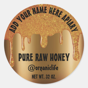 Sticker Rond Honey Jar Honeybee Honeycomb Gold Drips Vip