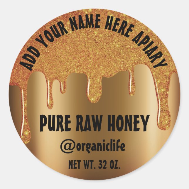 Sticker Rond Honey Jar Honeybee Honeycomb Gold Drips Vip (Devant)