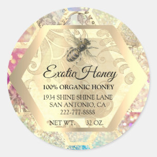 Sticker Rond Honey Jar Honeybee Honeypeb Apiary Gold Bee