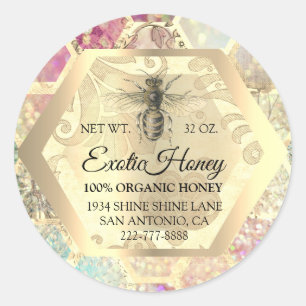 Sticker Rond Honey Jar Honeybee Honeypeb Apiary Gold Rose VIP