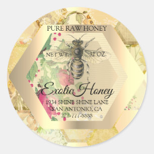 Sticker Rond Honey Jar Honeybee Honeypeb Bee Apiary Gold