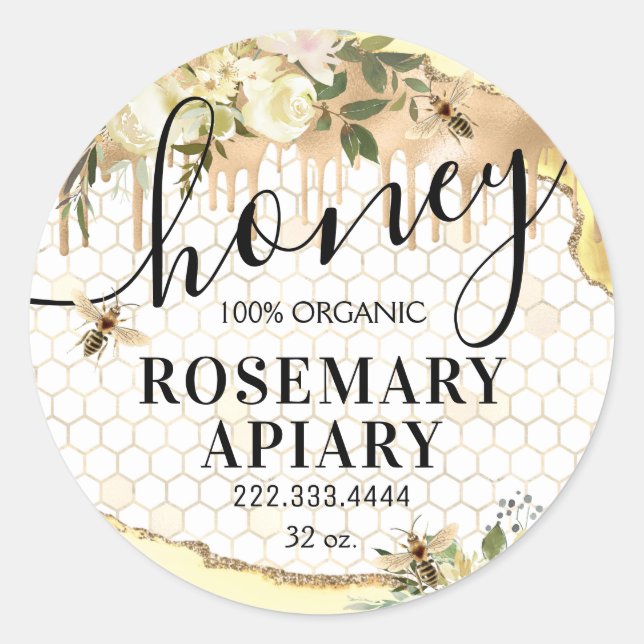 Sticker Rond Honey Jar Honeycomb Bee Apiary Food Classic Round (Devant)
