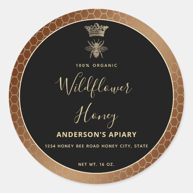 Sticker Rond Honey jar script moderne queen bee carré autocolla (Devant)