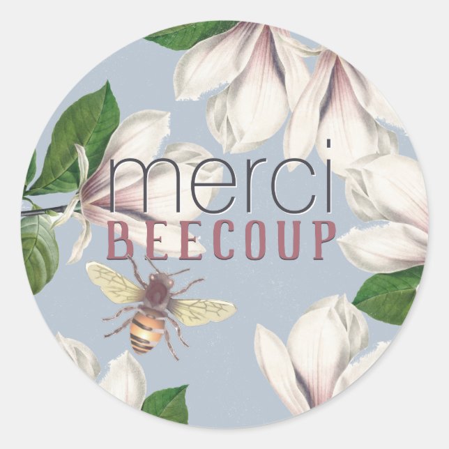 Sticker Rond Honey Merci Beecoup Merci Magnolia Bee en bleu (Devant)