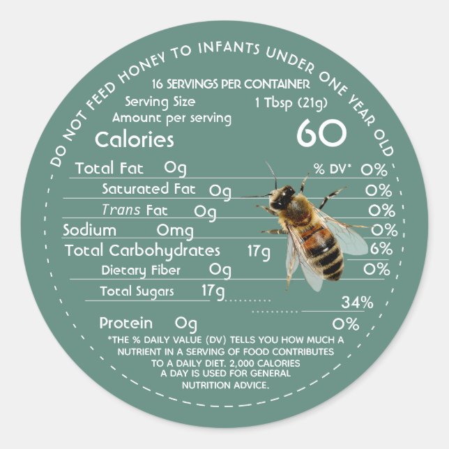 Sticker Rond Honey Nutrition Facts Avertissement pour nourrisso (Devant)