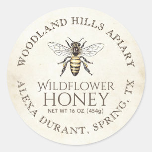 Sticker Rond Honey Queen Bee sur 1930s Parchemin d'ivoire antiq