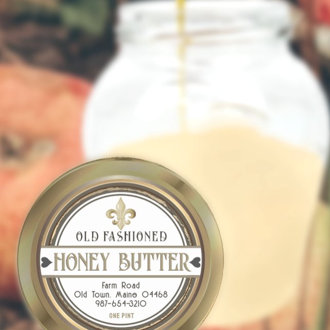 Sticker Rond Honey Retro Grunge Hearts Fleur de Lis Gold Étique (Créateur téléchargé)