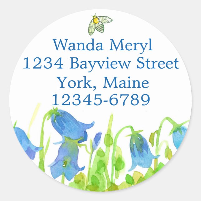 Sticker Rond Honeybee Bluebells Fleur sauvage Adresse de retour (Devant)