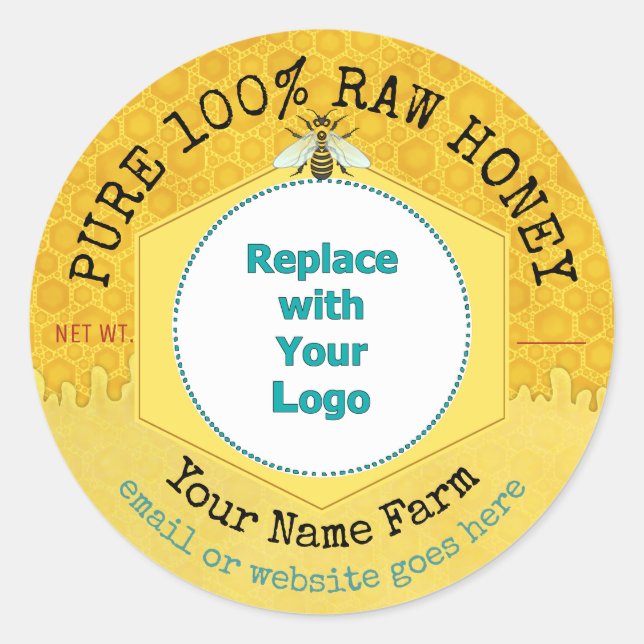 Sticker Rond Honeybee Honey Jar Apiary logo | Honeypeb Bee (Devant)