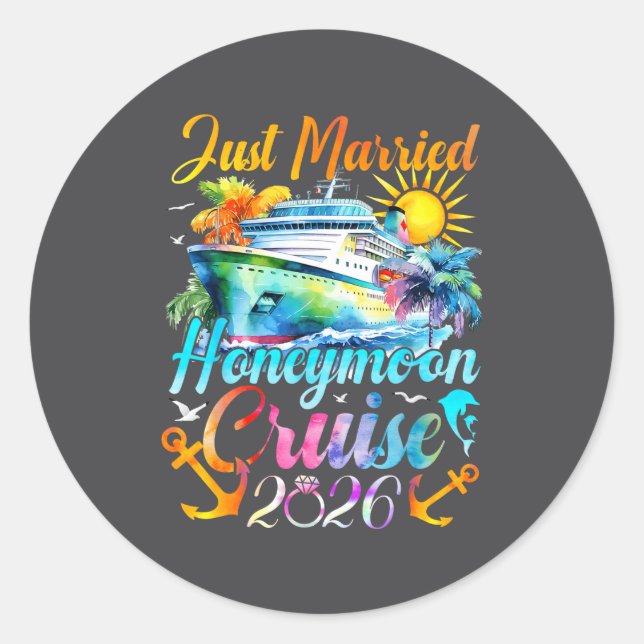 Sticker Rond Honeymoon Cruise For Matching Couples 2026 Just Ma (Devant)
