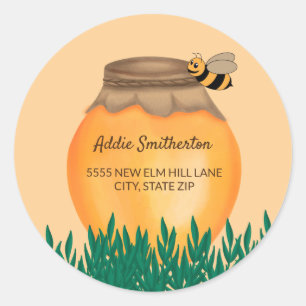 Sticker Rond Honeypot Bumblebee Yellow Baby shower Adresse