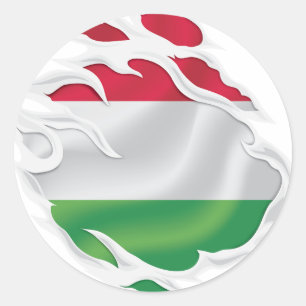 Sticker Rond Hongrie Drapeau déchiré