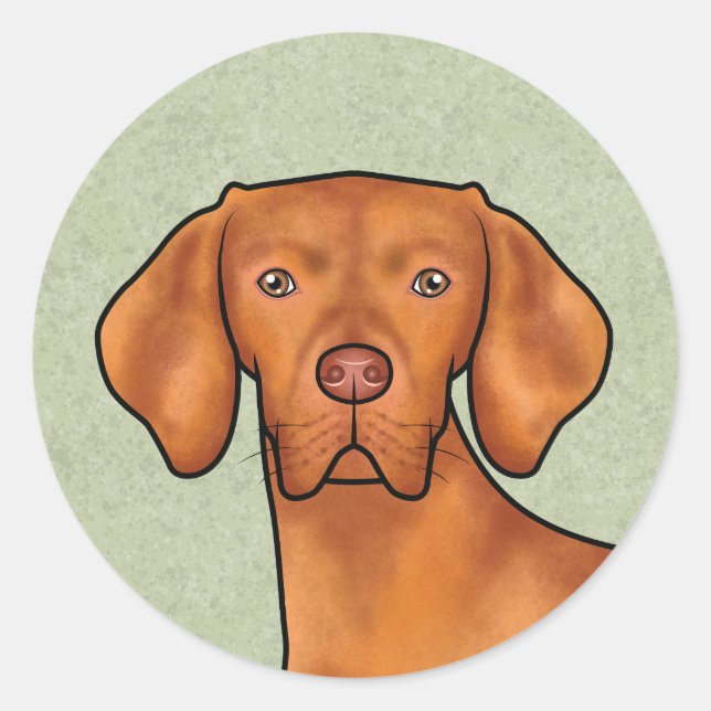 Sticker Rond Hongrois Vizsla Caricature Pointeur Chien vert têt (Devant)