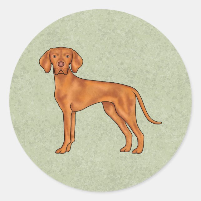 Sticker Rond Hongrois Vizsla Pointeur Dessin Chien Dessin Vert (Devant)