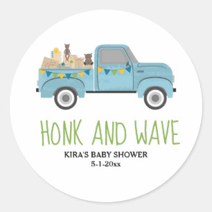 Sticker Rond Honk & Wave Drive Thru Baby shower Blue Truck