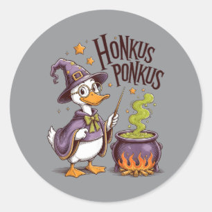 Sticker Rond Honkus Ponkus Drôle Halloween Sorcière Oie Vintage