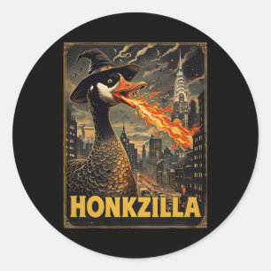 Sticker Rond Honkzilla Goose Halloween Silly Goose Horreur Spor