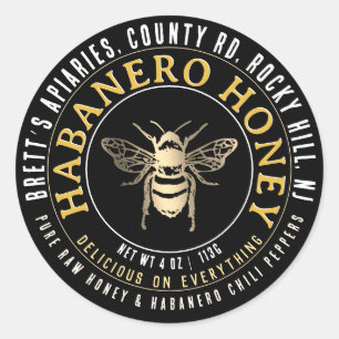 Sticker Rond Honneur Habanero Chou cru miel avec Abeille d'or