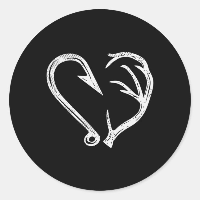 Sticker Rond Hook Antler Coeur Love Pêche Chasse Poisson Deer H (Devant)