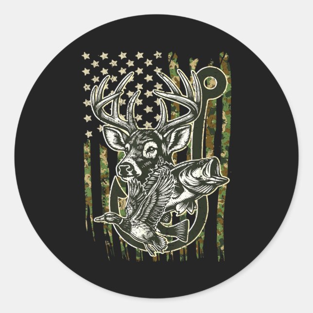 Sticker Rond Hook Antler Heart Love Fishing Hunting Fish Deer H (Devant)