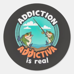 Sticker Rond Hooked on Fishing : A Playay Take on Addiction