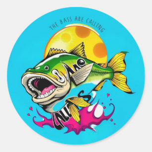 Sticker Rond Hooked on Fun : The Bass Are Calling!