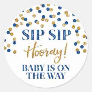 Sticker Rond Hooray Sip Confetti Gold bleu