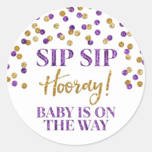 Sticker Rond Hooray Sip Confetti Gold violet