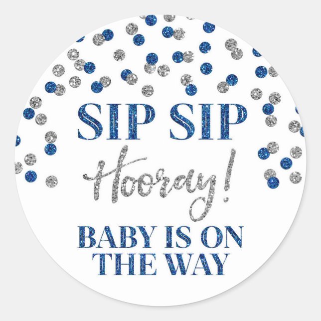 Sticker Rond Hooray Sip Sip Confetti en Argent Bleu (Devant)