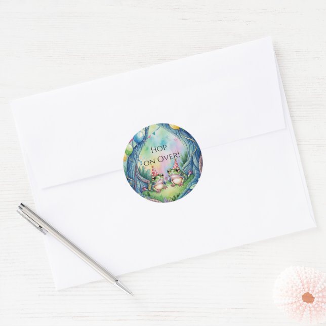 Sticker Rond Hop On Over Birthday Party (Enveloppe)
