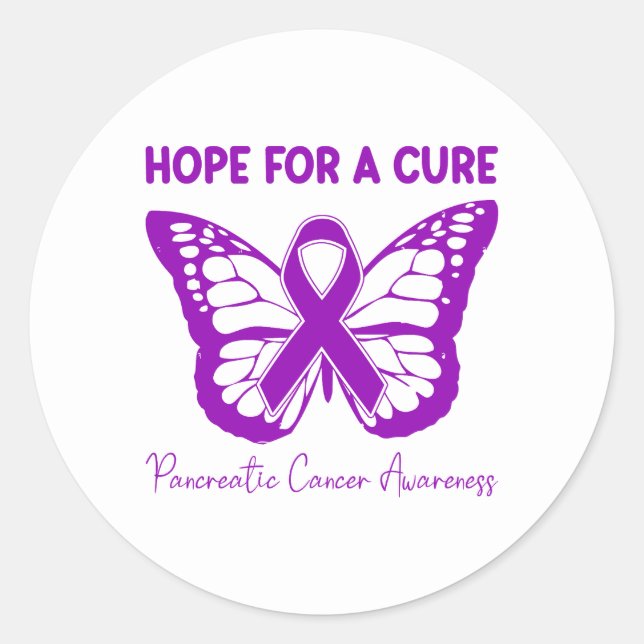 Sticker Rond Hope For A Cure Purple Butterfly Pancreatic Cancer (Devant)