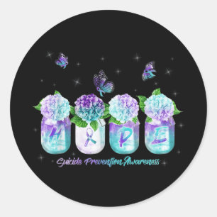 Sticker Rond Hope Hydrangea Flower Butter Suicide Prévention