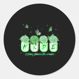 Sticker Rond Hope Hydrangea Flower Butterfly maladie du rein Aw