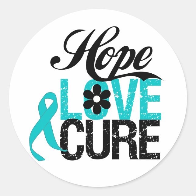 Sticker Rond Hope Love Cure OVARIAN CANCER Dons (Devant)