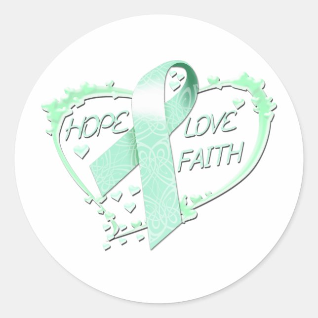 Sticker Rond Hope Love Faith Heart (turquoise) (Devant)