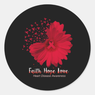 Sticker Rond Hope Love Heart Disease Awareness Sunflower
