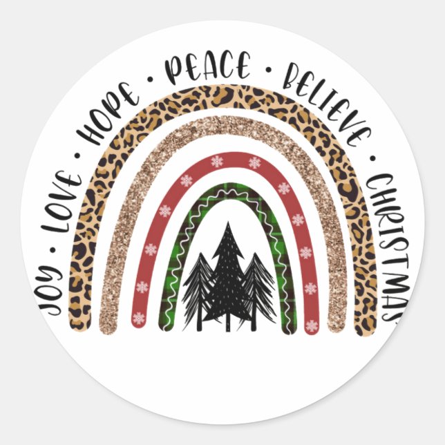 Sticker Rond Hope Peace Love Joy Rainbow Christmas (Devant)
