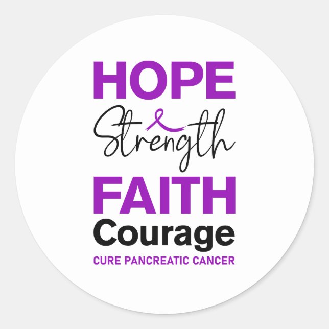 Sticker Rond Hope Strength Faith Cure Purple Pancreatic Cancer (Devant)