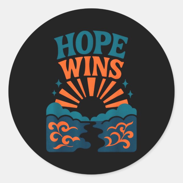 Sticker Rond Hope Wins Romans 15_13 Sunrise Ocean Christian  (Devant)