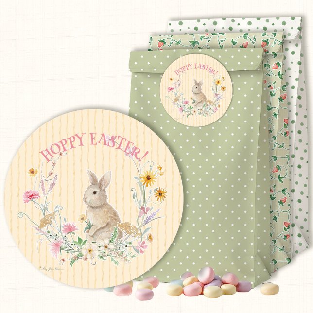 Sticker Rond Hoppy Easter Bunny Wildflower Floral Envelope Seal (Créateur téléchargé)