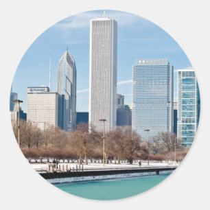 Sticker Rond Horizon de Chicago à travers le lac Michigan
