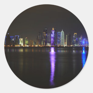 Sticker Rond Horizon de Doha, Qatar à l'autocollant rond de
