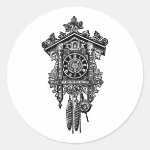 Sticker Rond horloge à coucou horloge vintage illustration