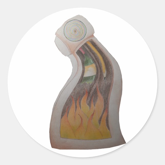 Sticker Rond Horloge déroutée en feu (Devant)