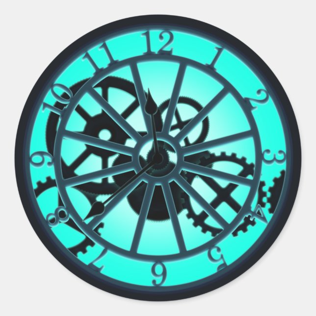 Sticker Rond Horloge Gothique Steampunk Avec Engrenages Visible (Devant)