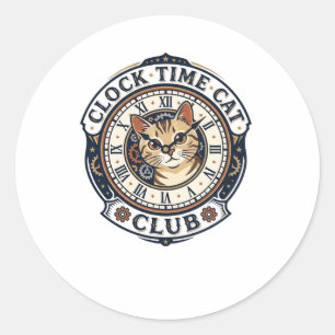 Sticker Rond Horloge Temps Chat Chat Graphique Tee Art - Horlog