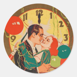 Sticker Rond Horloge vintage Art Déco du baiser de la Saint-Syl