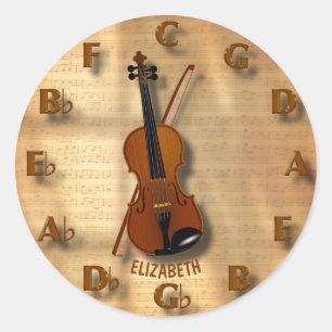 Sticker Rond Horloge Vintage De Violon Avec Circle De Cinquante
