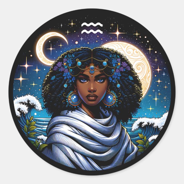 Sticker Rond Horoscope Sign Aquarius Symbol (Devant)